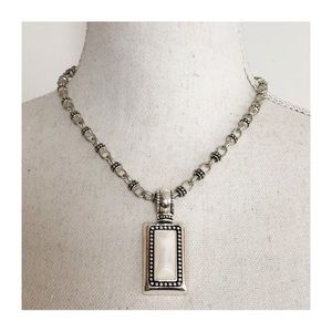 PREMIER DESIGNS Silver Tone Link Statement Necklace w/ Mother of Pearl Pendant